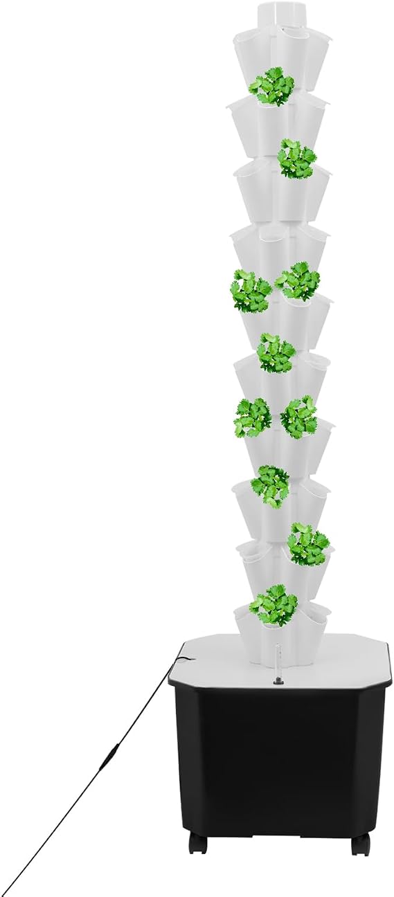 50 Pots Hydroponic Tower Growing System, 10 Layers Movable Vertical Hydroponics Tower Garden Growing System, Space Saving Indoor Plants Smart Garden for Gardening Lover