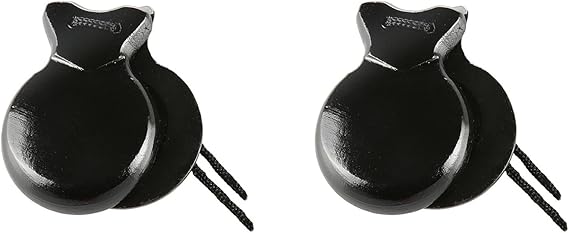2Pcs Traditional Castanet Wood Spanish Castanets Flamenco Dance Castanets with String Hand Clapper Orff Music Instrument Black
