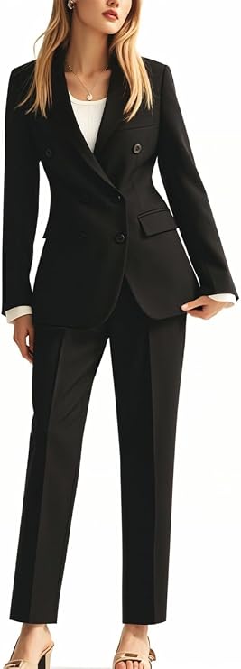 Double Breasted Office Lady Suit 2 PC Slim Fit Business Outfit for Work Professional Peak Lapel Prom Suit