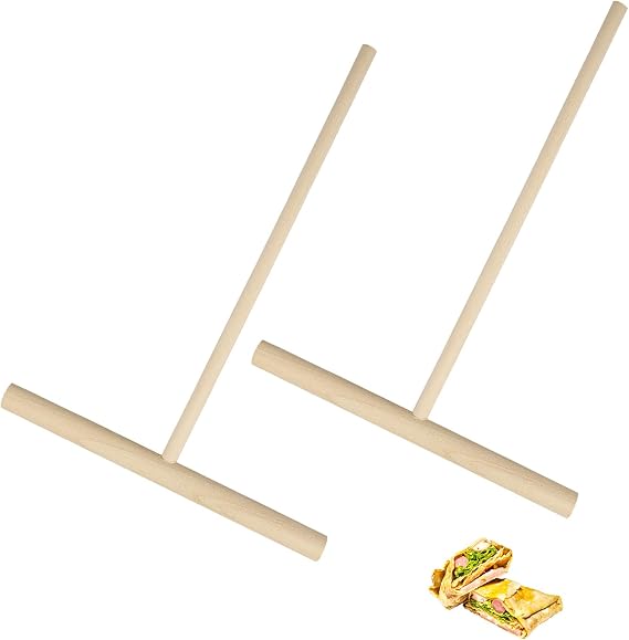 Rumyve 2 Pcs Pancake Spreaders - T-Shaped Natural Wood Crepe Pan Kitchen Tools 4.7x6.3 inches