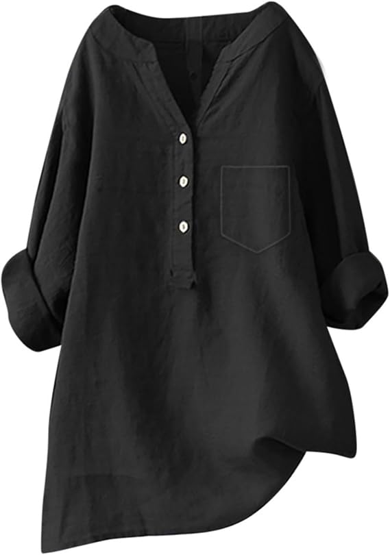 Summer Tops for Women 2025 Casual Cotton Linen Shirts Long Sleeve Solid Color Ladies Tops and Blouses