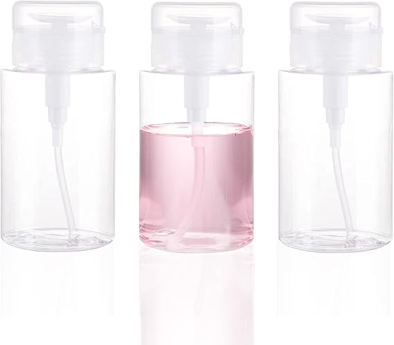 3 Pack Push Down Pump Dispenser Empty Push Top Bottles Containers for Nail Polish Makeup Remover Micellar Water Facial Toner 6.7oz/200ML