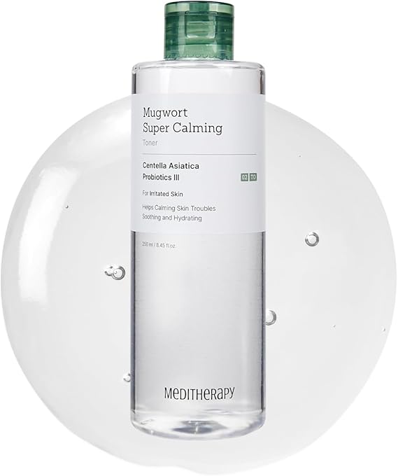 MEDITHERAPY Mugwort Super Calming Toner - Korean Hydrating Toner for face, Purifying Mugwort Essence, Soothing, Calming, Refreshing Facial Toner for Dry, and Sensitive Skin, Daily Skincare, 8.45 fl.