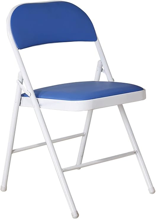 LUXUCURE Folding Chair, Metal Folding Chair for Patio Dining Room,2-Pack (Color : Blue Leather (White Steel Frame))