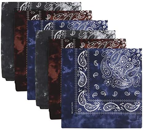 HOULIFE 6 PCS Mens Gradient Cotton Tie Dye Paisley Cowboy Bandana Headband Soft Vintage Handkerchief