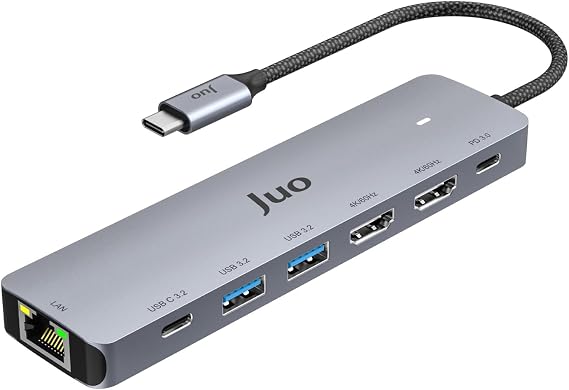 Juo Type-C 2*HDMI Dual MST 4K 60Hz Gigabit Ethetnet Converter 100W USB 3.2 Multiplexer Hub