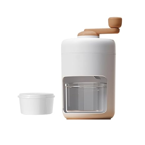 Portable Ice Shaver, Hand Crank Snow Cone Machine, Household Small Ice Maker Crusher, Manual Shaved Ice Machine with 1 Reusable Plastic Ice Mold Cups for Making Snowcones Ice Cream (White)