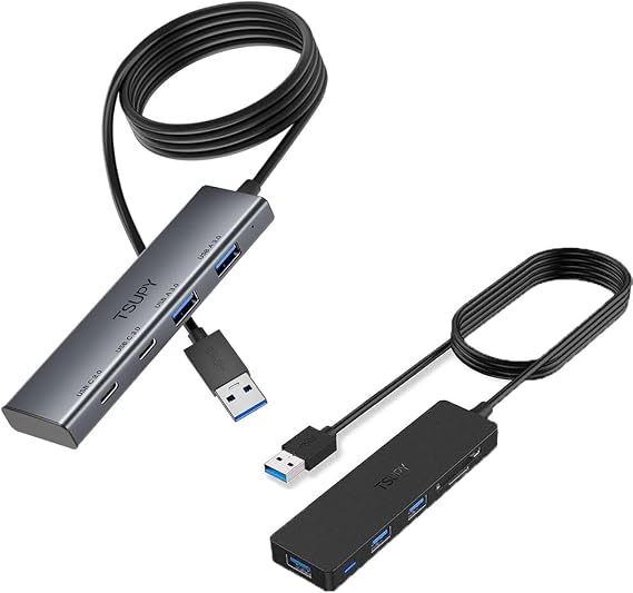 TSUPY Multi USB C USB A 3.0 Hub with 4FT Extended Cable,USB SD/TF Card Reader & 3 USB 3.0 Ports Compatible for PC, Laptops, Surface Pro, MacBook, iMac Pro