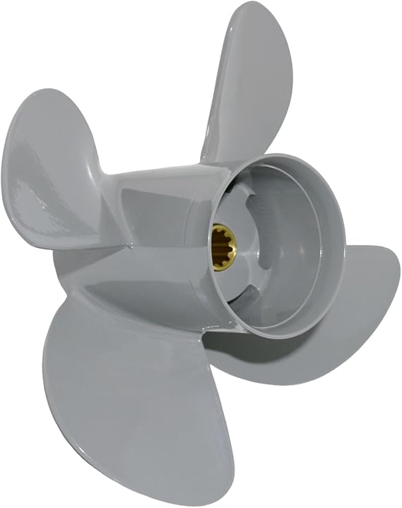 Boat Propeller 4-Blade 10.1x13p 10.2x11p 10.2x12p 10.1x14p 10.1x15p for Honda Outboard Engines 25 30HP, 10 Tooth Spline Aluminum Design, High Performance, Right-Hand, Color: Gray/Black