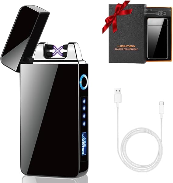 USB Elektronische Feuerzeug Touchscreen LED Dual Lichtbogen ARC Feuerzeug mit Batterieanzeige Winddicht Plasma für Männer Damen Geschenk