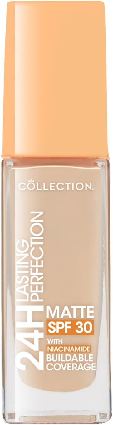 Collection Cosmetics Lasting Perfection Matte Foundation, Full Coverage, Anti-Ageing Effect, 24 Hour Wear, SPF 30, Contains Niacinamide, 27ml, Extra Fair Warm