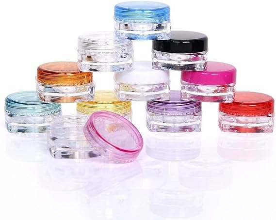 5g Sample Containers with Lids, 55 Multi-Color 5ML Sample Jars (5 Jars per Color in 11 Colors) - Small Cosmetic Travel Containers for Glitter, Lotion, Cream, Beads, and Lip Balm