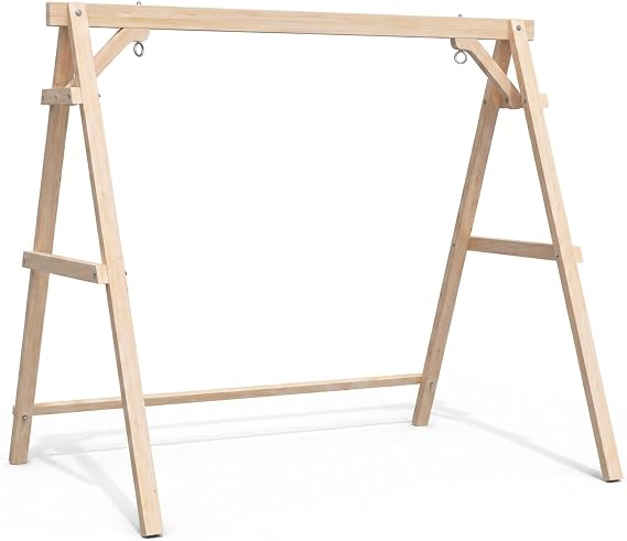 VINGLI 6.2FT Porch Swing Frame, 660 LBS Heavy Duty A-Frame Wooden Porch Swing Stand with Bottom Connection Bar for 5FT Porch Swing, Upgraded Wood Swing Hanger for Garden Patio (Natural, 6.2FT)