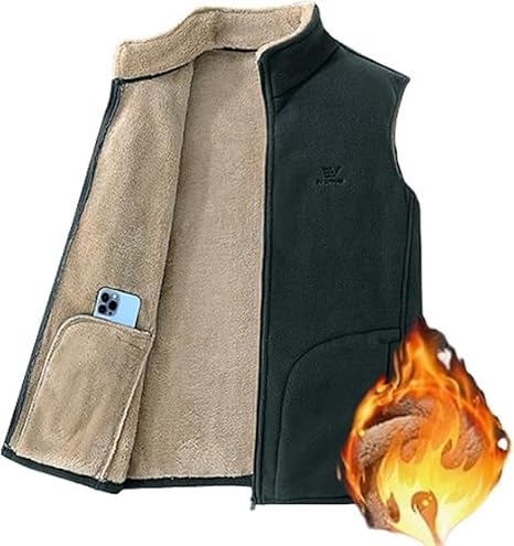 Men's Imitation Lambswool Polar Fleece Vest Autumn Winter Lined, Stand-Up Vest Sleeveless Zip Up Warm Windproof Jacket Gray