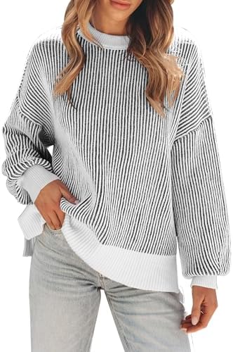 Womens Sweaters Fall 2026 Clothes Oversized Long Sleeve Colorblock Striped Knit Pullover Tops Casual Winter Trendy Outfits