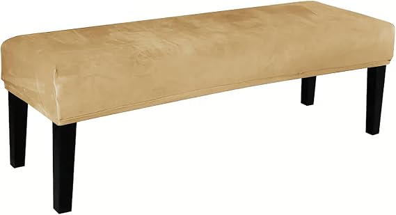 Stretch Velvet Dining Bench Cover-Light Yellow-Large