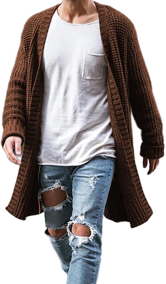 Mens Open Front Long Cardigan CasualKnited Cardigan Sweaters Fall Winter Lightweight Overcoat Trench Tops