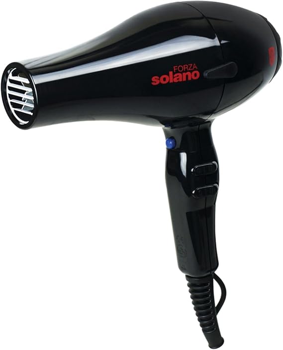 Solano Forza Ultra-Fast Ionic Far Infrared Hair Dryer - Eliminate Frizz + Enhances Volume - 1875 Watt + Tourmaline + Internal Silencer - Italian-Made