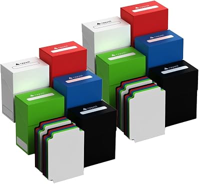 Rayvol 10 Card Deck Box with 20 Dividers - Set of 10 Card Boxes for TCG Blue, Red, Green, Black, White