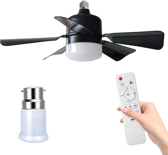 Ceiling Fans with Lights, E27 LED Ceiling Fan with Remote and Timing, 30W 1800 Lumens 3000-6500K 3 Speeds 3 Color, Small Ceiling Fan, Quiet Ceiling Fan for Bedroom, Living Room (E27+B22/Black) [Energy Class A]