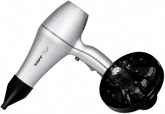 TAIFF Style - Hair Dryer with Diffuser | 125V, 1875W | Fast Drying Ionic-Ceramic Frizz Control | Lightweight Travel Friendly Dual Voltage 125V, 1875W Ionic Blow Dryer | Silver
