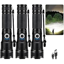 3 Pack Rechargeable Flashlight High Lumens, 99,000 Lumens Super Bright LED Flashlights with Adjustable Focus, 5 Modes, IPX7 Waterproof Powerful Flashlight for Camping, Hiking, Home