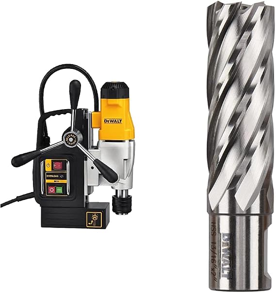 DEWALT Drill Press, 2-Speed, Magnetic, 2-Inch with 13/16" X 2" HSS ANNULAR CUTTER 3/4" WELDON (DWE1622K & DWAC02013)
