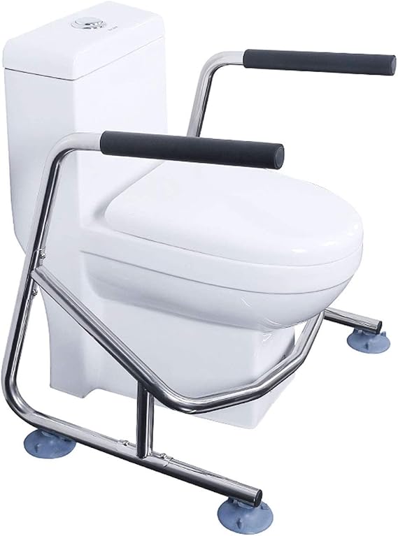 Elderly Assis Toilet Safety Rails, Heavy Duty Bathroom Grab Bar with Adjustable Support Leg, 32mm Thick Stainless Steel Frame for Seniors, Arthritis Sufferers, Injury Recovery, Fits Most Toilets