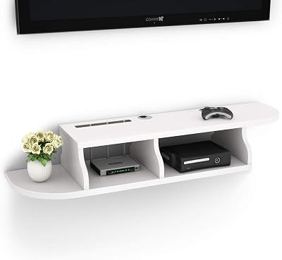 Tribesigns 2 Tier Modern Wall Mount Floating Shelf TV Console 45.2x10.6x7 inch for Cable BoxesRoutersRemotesDVD PlayersGame Consoles White