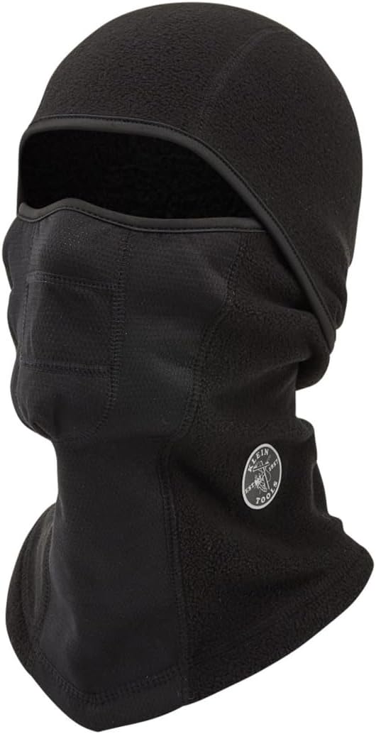Klein Tools 60132 Balaclava, Warm Breathable Fleece Wind Proof Hinged Balaclava Face Mask, Black