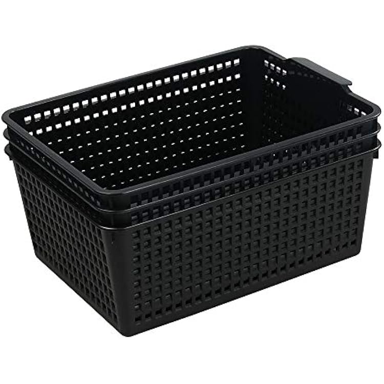 Plastic Storage Baskets, 3 Packs Plastic Black Organizer Bin