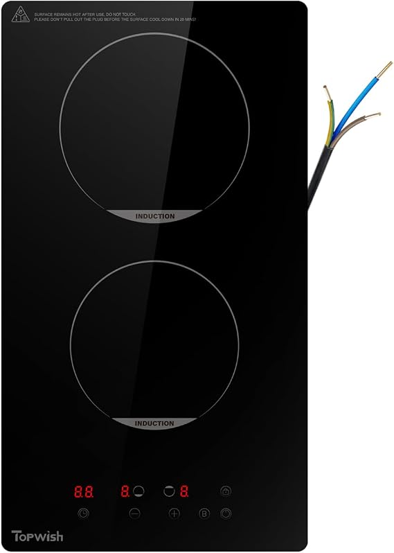 Topwish Induction Hob, 2 ring induction hob, Power Cord, 3500W