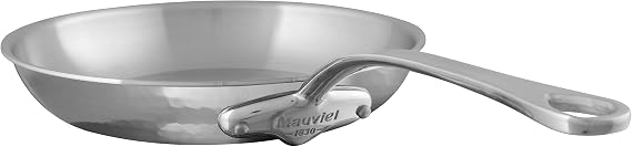 Mauviel M'Elite 5-Ply Hammered Polished Stainless Steel Frying Pan With Cast Stainless Steel Handles, 7.9-in, Made In France