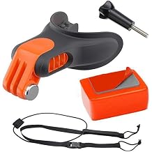 Mouth Mount Set for Action Camera Surfing Bite Mouthpiece Holder with Float Safety Leashes Long Screw Floating Block for Surfing Skating Kayaking