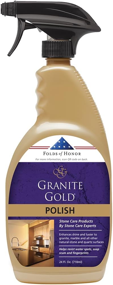 Granite Gold Polish Spray, Streak-Free Shine for Granite, Quartz, Marble, Travertine, Natural Stone Countertops, 24 Fl Oz Pack of 1
