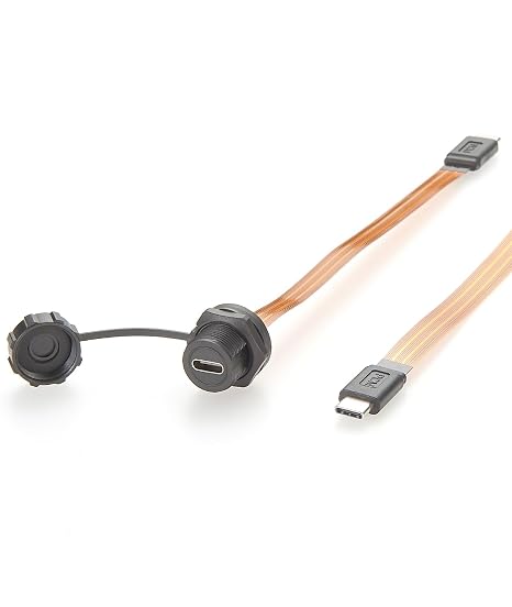 IP67 USB 3.1 Type-C Male to Female Extension Cable 10Gbps Flush Panel Mount USB C FPC Ribbon Flat Cable 100W for Data Transfer,0.2M