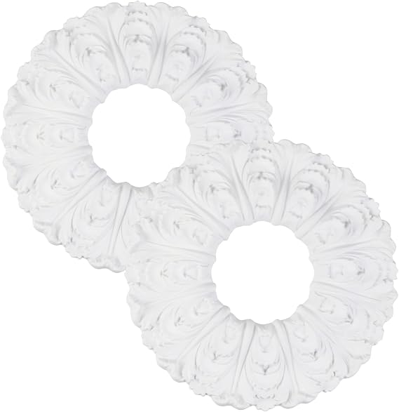 Wealrit 2 Pcs White Ceiling Medallions Round Ceiling Light Medallions for Light Fixtures and Ceiling Fans Decorative Lighting Ceiling Medallion Ring 11.4 OD x 3.4" ID