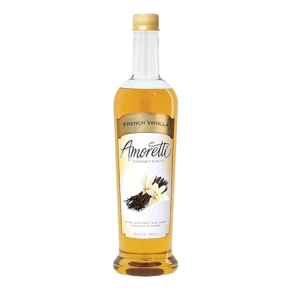 Amoretti - Vanilla Gourmet Syrup 750 ml, Flavor Coffees, Teas, Cocktails, other Beverages, and Drizzle on Desserts, Gluten Free, GMO/GEO Free, Preservative Free, 94 Servings Per Bottle