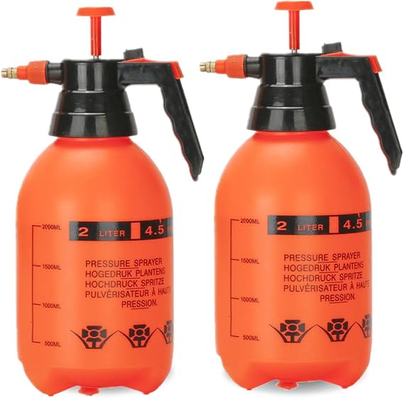 Lawn and Garden Pump Sprayer 2 Pcs 2L Handheld Garden Pump Sprayer 0.5 Gallon Water Mist Spray Bottle for Plants Weed Sprayer with Adjustable Brass Nozzle 2L Orange