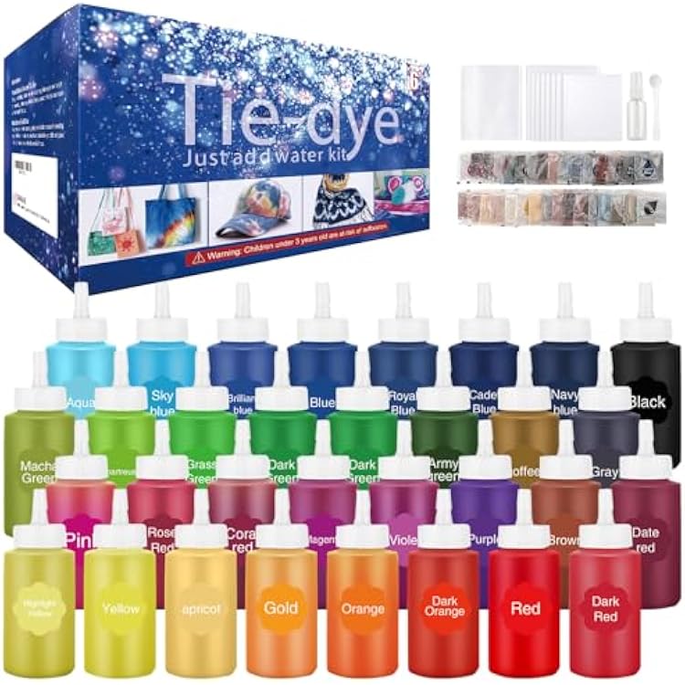 Tie Dye Kit 32 Color All-in-one Clothing Dye Kit, Permanent Fabric Dye for Kids, Adults, Large Group Handmade Party Activity, DIY Bright Neon Tye Dye Accessories