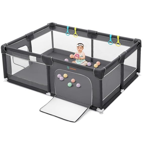 COMOMY Playpens for Babies and Toddlers, 74"x50" Playard Extra Large, Safe and Non-Slip Baby Fence, Full Mesh Design, Indoor & Outdoor Kids Activity Center, Play Pens (Dark Grey) | Safe and Non-Slip Baby Fence, Full Mesh Design, Indoor & Outdoor Kids Activity Center, Play Pens (Dark Grey)