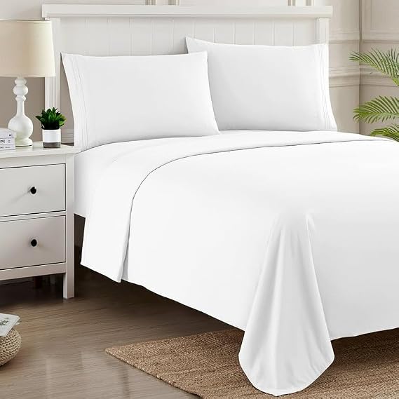 Flat Sheet Double Size 100% Egyptian Cotton 200 Thread Count Super Soft Luxury Top Bed Sheet, White Hotel Quality Plain Bedding Sheet, Wrinkle & Fade Resistant