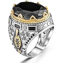 925 Sterling Silver Black Cubic Zirconia Stone Ottoman Turkish Handmade Men Ring