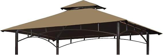 Grill Gazebo Replacement Canopy Top - Wonwon 5x8 Gazebo Roof Double Tiered Outdoor BBQ Roof Cover Grill Shelter Only Fit for Model L-GG001PST-F (Khaki)