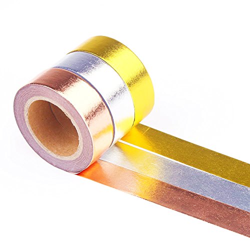 DECORA 3 Pieces Gold Washi Masking Tape Collection Premium DIY Arts & Crafts Tape and Gift Wrapping Supplies for Home Decoration and St. Valentines Day Use