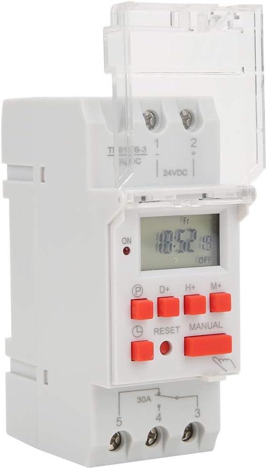 Digital Timer Switch, 24V DC 30A 5000W LCD Display Programmable Time Relay with Countdown Function, for Street Lamps Neon Signs Lights