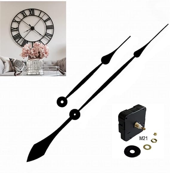 High Torque Clock Movement Mechanism Kit with 17.75" Minute Hand (Center to Tip) 23.81" Total Length Quiet Non-Ticking Replacement for Large Wall Clocks, DIY Repair, Black