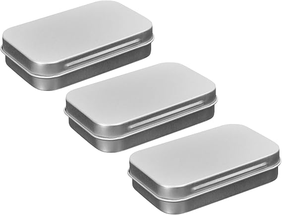 Metal Rectangular Hinged Tin Container with Lids, Mini Portable Storage Box, Small Metal Box for Candies Jewelry DIY Home Organizer (Silver,3 Pcs)