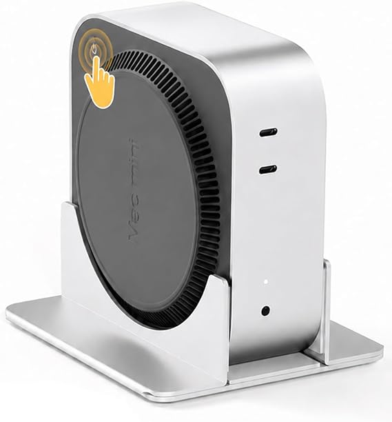 Mac mini M4 Stand - Upright Desk Holder,Vertical Design for Easy Access to Power Button/Space-Saving/Enhanced Heat Dissipation Compatible with Mac mini M4 / M4 Pro | 2024 Mac mini M4 & M4 Pro | Improved Cooling & Wi-Fi| Scratch-Free Silicone | Anti-Slip Base | Space Saving | Silver