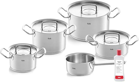 Fissler Original Profi Collection Stainless Steel Saucepan Set, 5 Pieces, Includes Metal Lid + Free Stainless Steel Care - Induction [Exclusive to Amazon], Silver